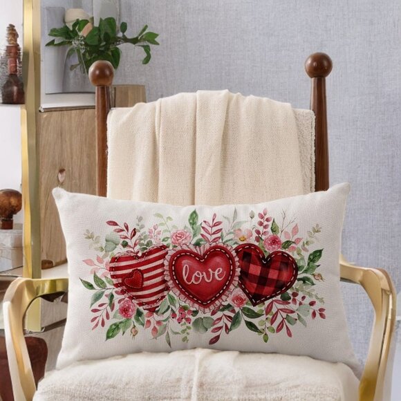 Valentines Day Throw Pillow Cover Decorative Accent Case Floral Heart Decor - Picture 1 of 9